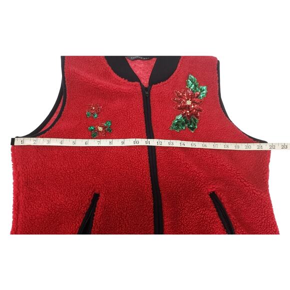 Copper Key Red Black Holiday Vest Embellished Pointsettas Womens Large - Picture 4 of 12